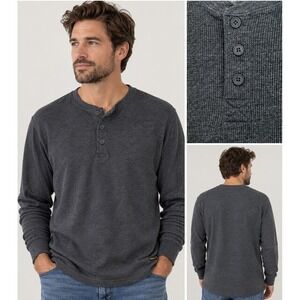 Stanley Workwear Mens Waffle Knit Thermal Henley 2XL Gray Long Sleeve‎ Outdoor